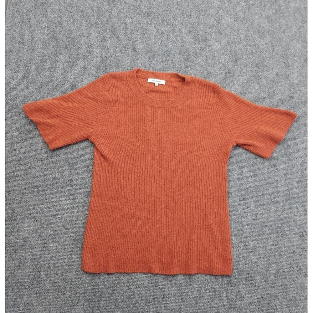 Madewell Sweater Womens Medium Orange Wool Alpaca‎ Blend Short Sleeve Crew Neck